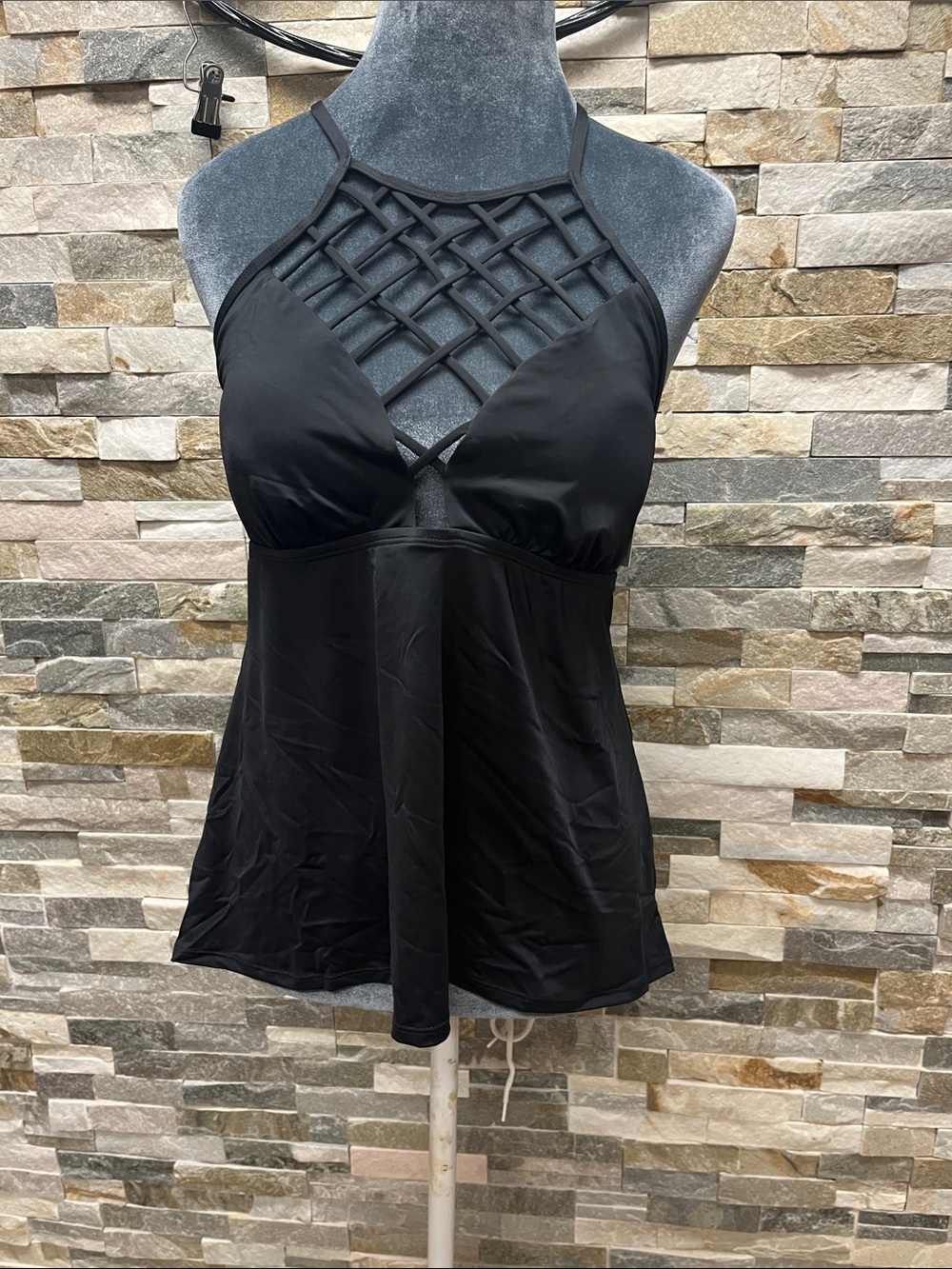 Apt. 9 Black Lattice-Halter Swim Tank